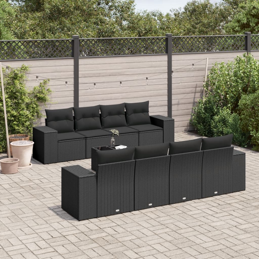 9-tlg. Garten-Sofagarnitur mit Kissen Schwarz Poly Rattan 9-tlg. Garten-Sofagarnitur mit Kissen Schwarz Poly Rattan