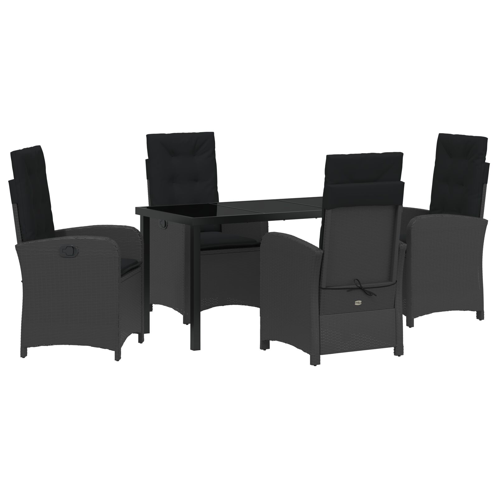 5-teiliges Garten-Dining-Set mit Kissen Schwarz Poly Rattan