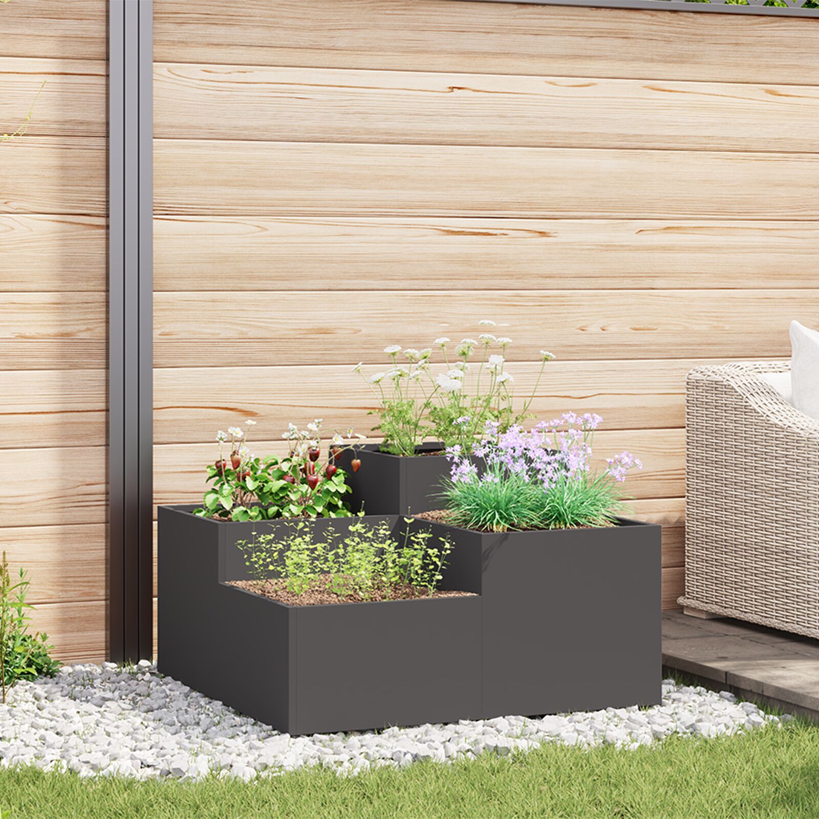 vidaXL Gartenpflanzer 80x80x48 cm Schwarz Stahl