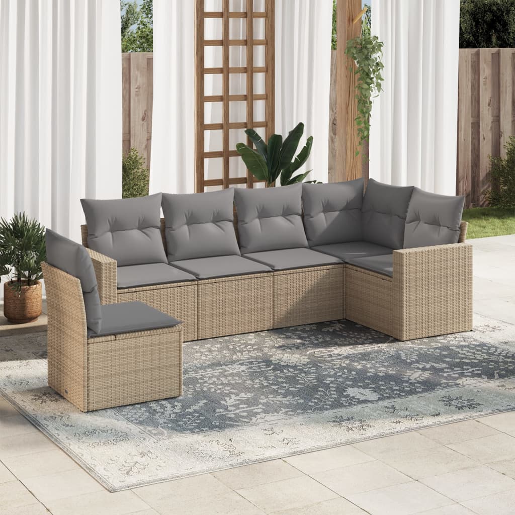 6-tlg. Garten-Sofagarnitur mit Kissen Beige Poly Rattan 6-tlg. Garten-Sofagarnitur mit Kissen Beige Poly Rattan