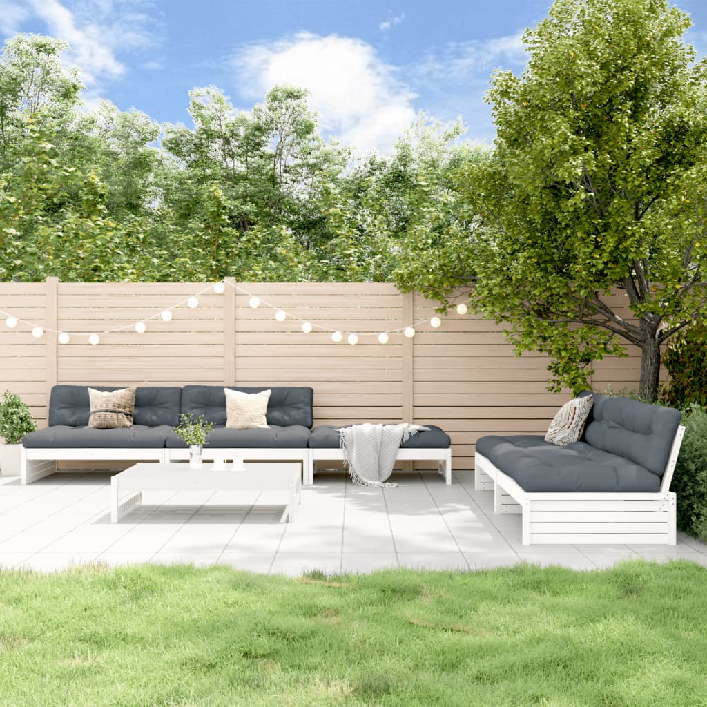 6-tlg. Garten-Lounge-Set mit Kissen Weiß Massivholz 6-tlg. Garten-Lounge-Set mit Kissen Weiß Massivholz
