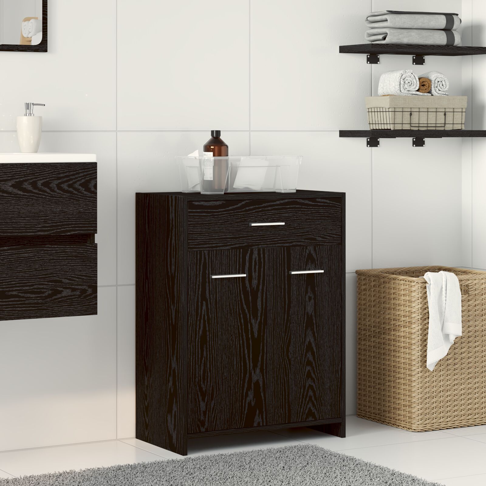 vidaXL Badezimmer-Schrank Schwarz Eiche 60x33x80 cm aus Ingenieurholz