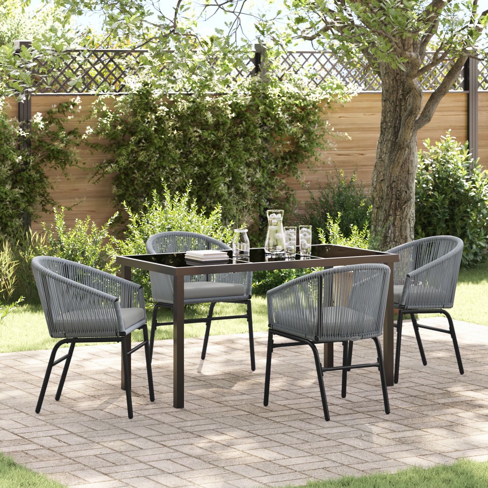 5-teiliges Garten-Essgruppe Grau Poly-Rattan