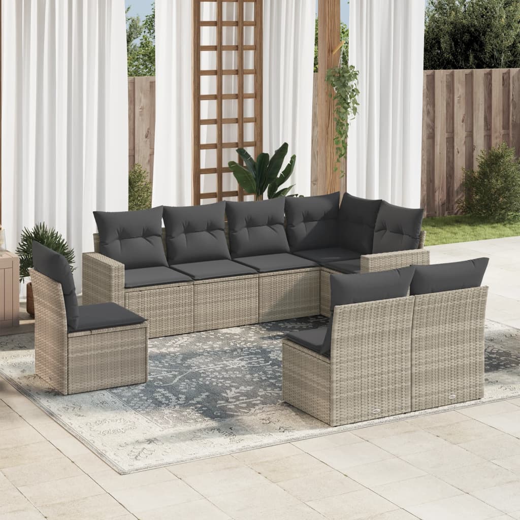 8-tlg. Garten-Sofagarnitur mit Kissen Hellgrau Poly Rattan 8-tlg. Garten-Sofagarnitur mit Kissen Hellgrau Poly Rattan