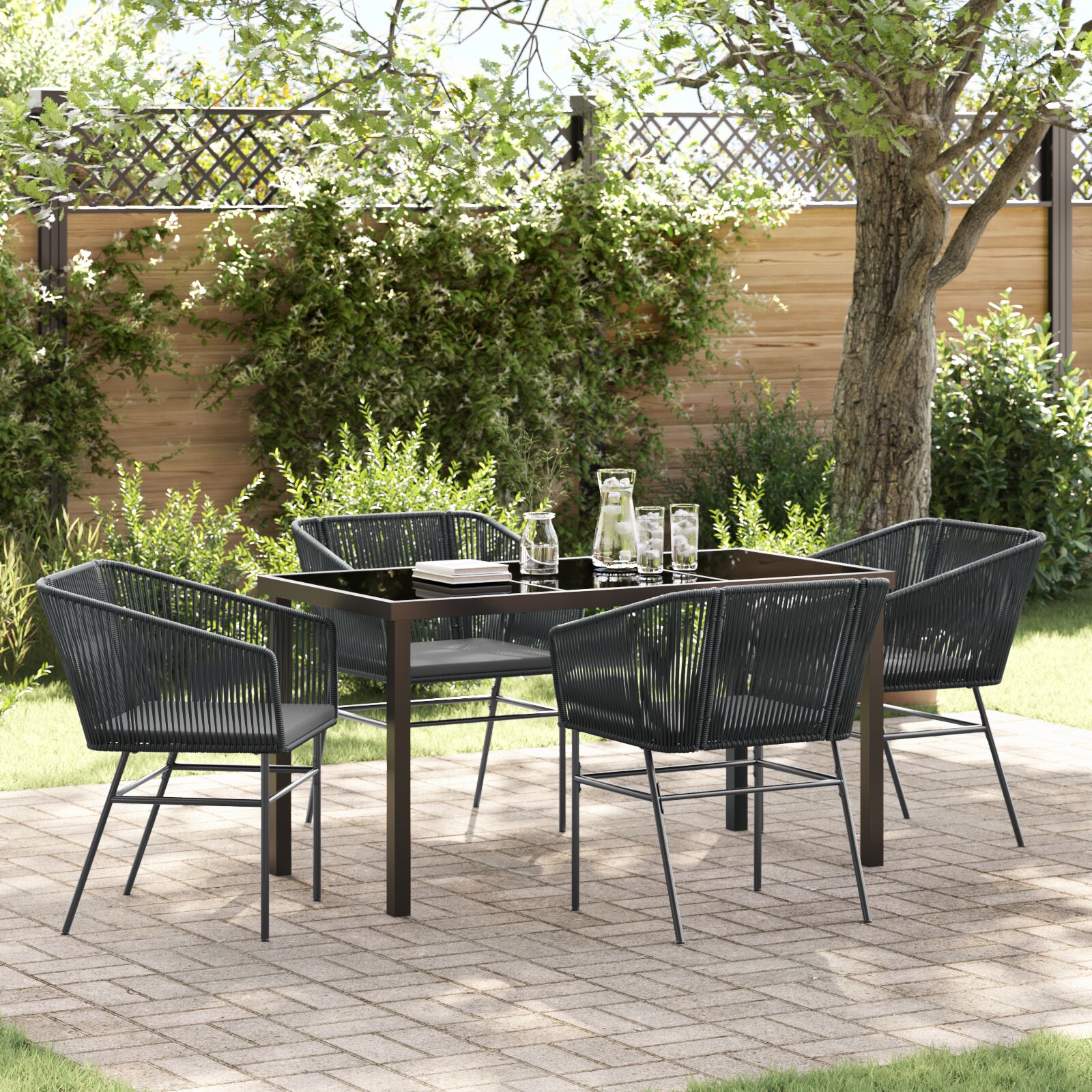 Set aus 3 Schwarz PE-Rattan, pulverbeschichteter Stahl Standard