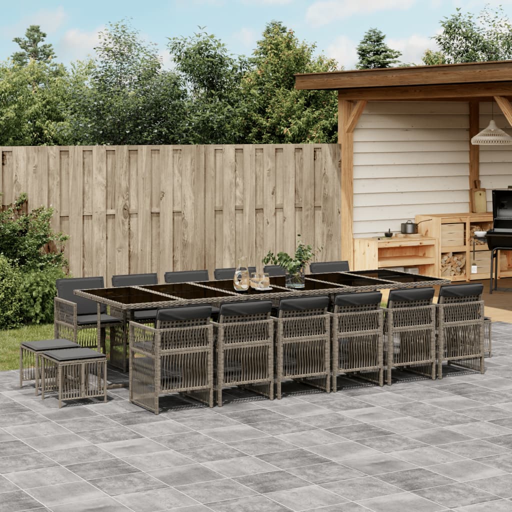 17-tlg. Garten-Essgruppe mit Kissen Grau Poly Rattan 17-tlg. Garten-Essgruppe mit Kissen Grau Poly Rattan