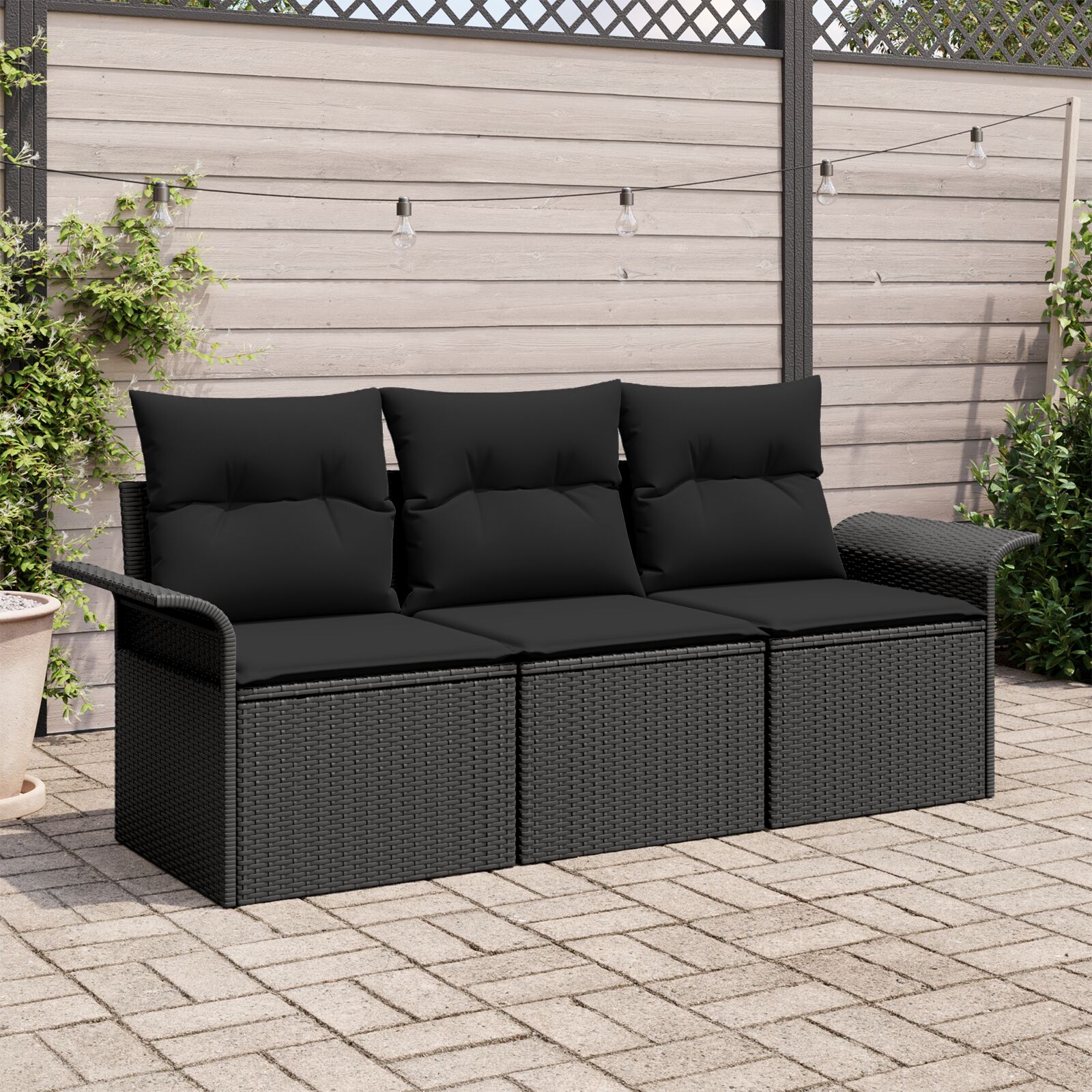 3-teiliges Garten-Sofa-Set mit Kissen Schwarz Poly-Rattan