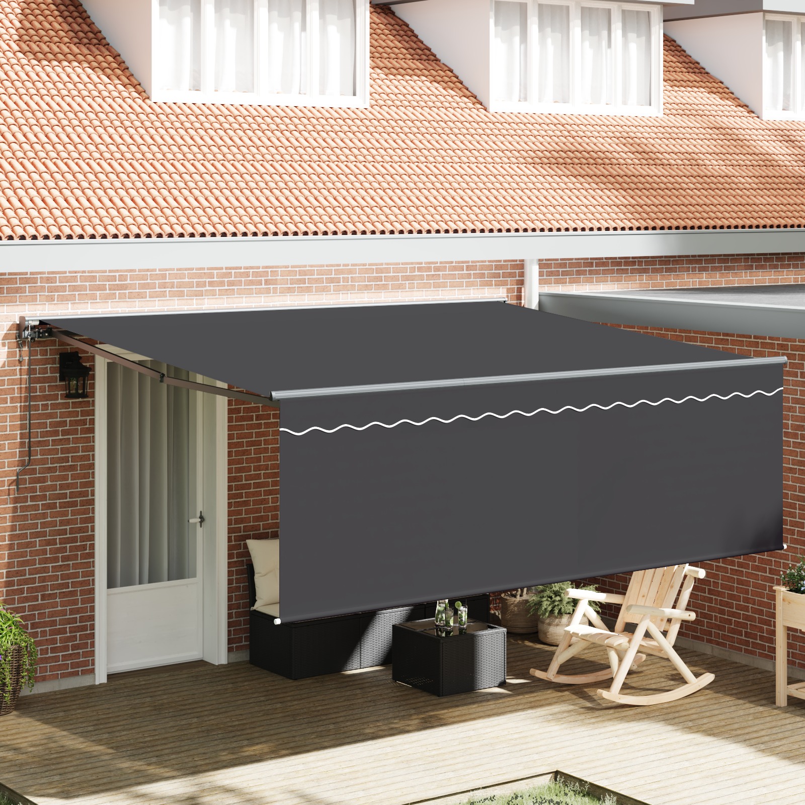 Einziehbare Markise Grau 400 × 300 cm Aluminium, Stoff