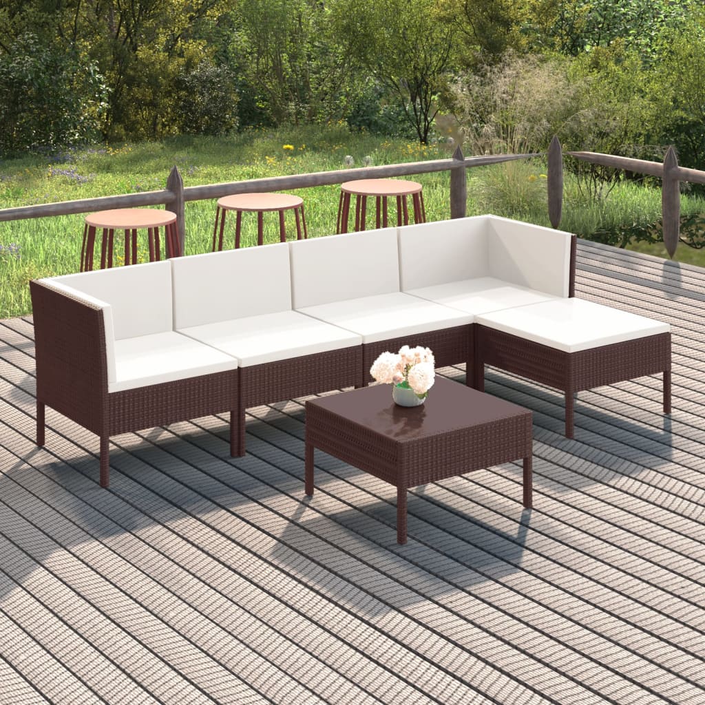 6-tlg. Garten-Lounge-Set mit Auflagen Poly Rattan Braun 6-tlg. Garten-Lounge-Set mit Auflagen Poly Rattan Braun