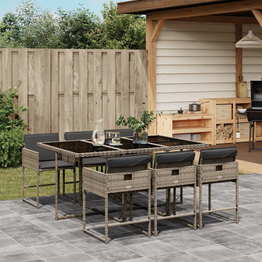7-tlg. Garten-Essgruppe mit Kissen Grau Poly Rattan 7-tlg. Garten-Essgruppe mit Kissen Grau Poly Rattan