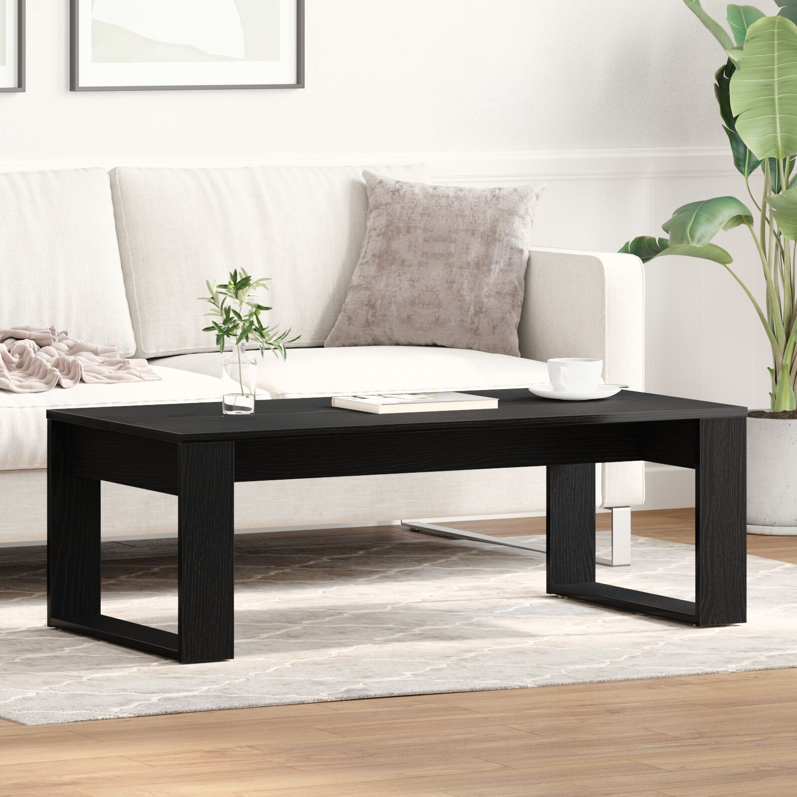 vidaXL Couchtisch in Schwarz mit Eiche, 102x50x35 cm aus Holzwerkstoff