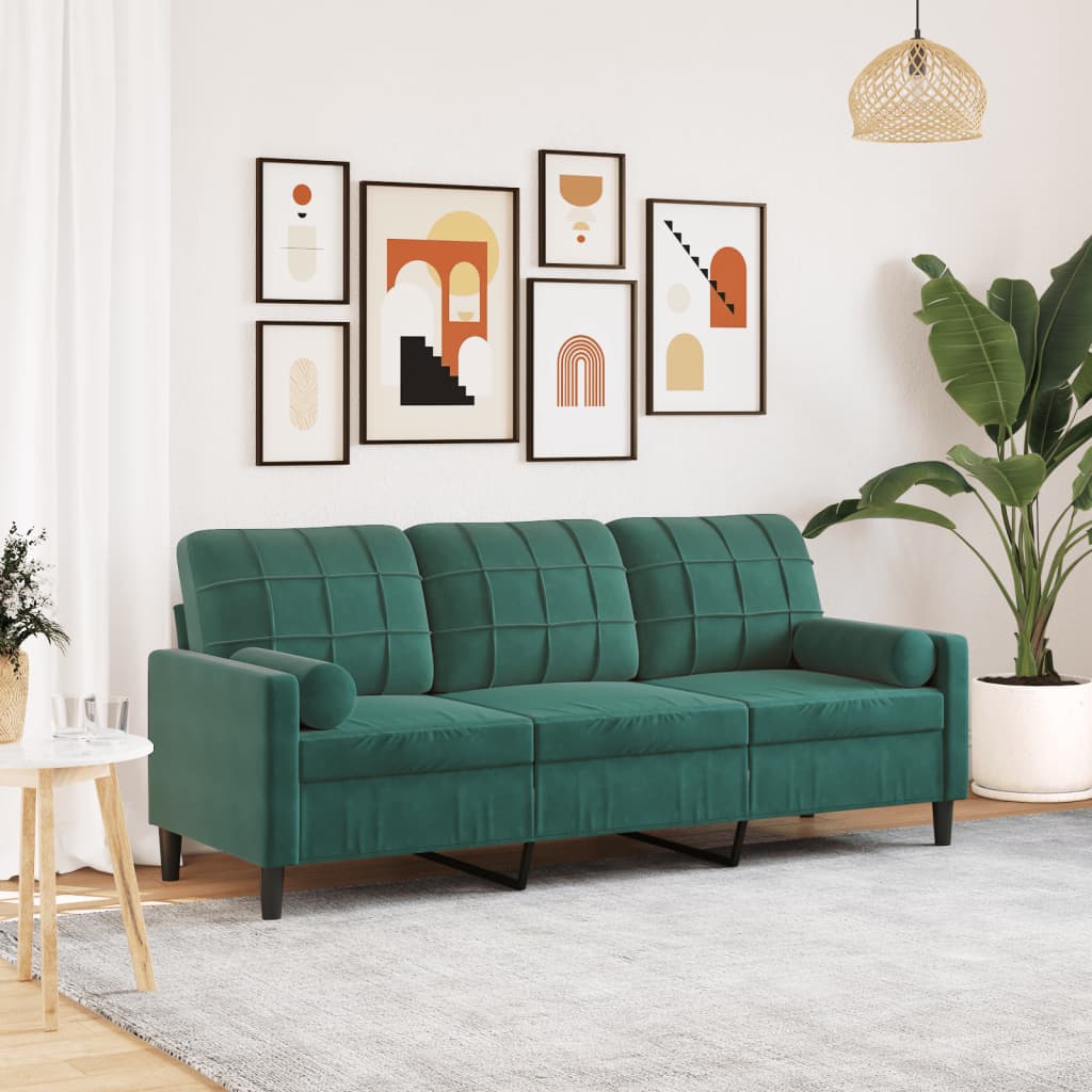 3-Sitzer-Sofa mit Zierkissen Dunkelgrün 180 cm Samt 3-Sitzer-Sofa mit Zierkissen Dunkelgrün 180 cm Samt