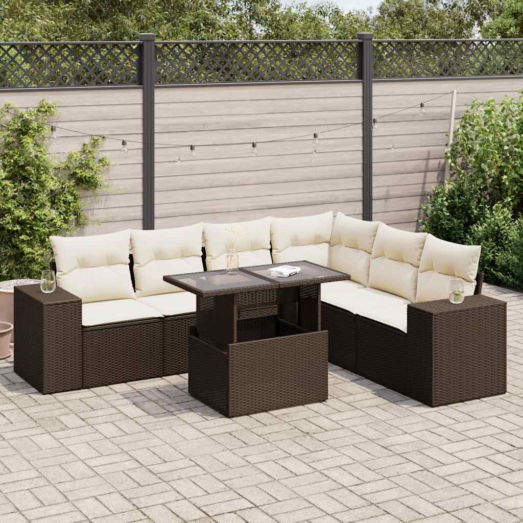 7-tlg. Garten-Sofagarnitur mit Kissen Braun Poly Rattan 7-tlg. Garten-Sofagarnitur mit Kissen Braun Poly Rattan