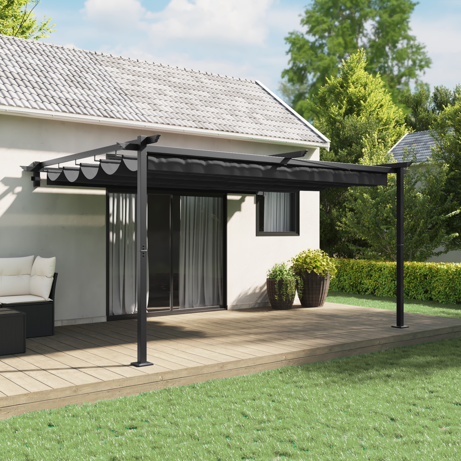 Wandmontierter Pavillon Anthrazit 3 x 4 m Stahl