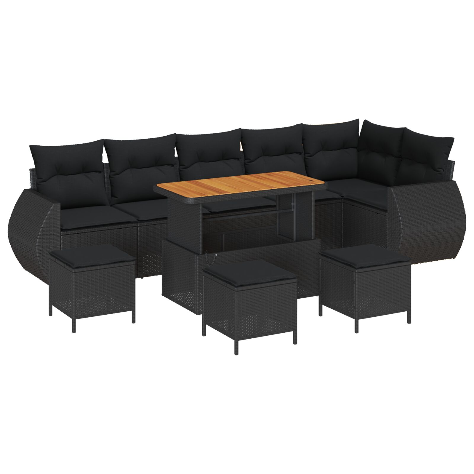 10-teiliges Garten Sofa Set mit Kissen Schwarz Poly Rattan Akazie, 4-teiliges Garten Essbereich Set mit Kissen Schwarz Poly Rattan Akazie 10-teiliges Garten Sofa Set mit Kissen Schwarz Poly Rattan Akazie, 4-teiliges Garten Essbereich Set mit Kissen Schwarz Poly Rattan Akazie