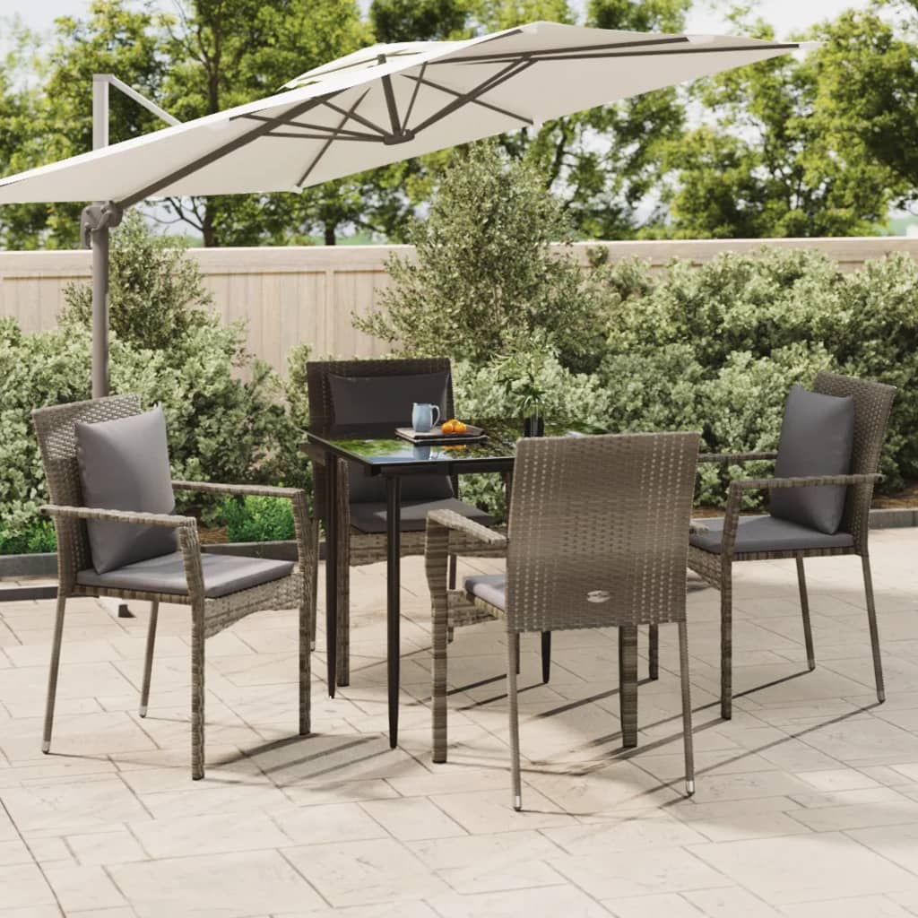5-tlg. Garten-Essgruppe mit Kissen Schwarz und Grau Poly Rattan 5-tlg. Garten-Essgruppe mit Kissen Schwarz und Grau Poly Rattan