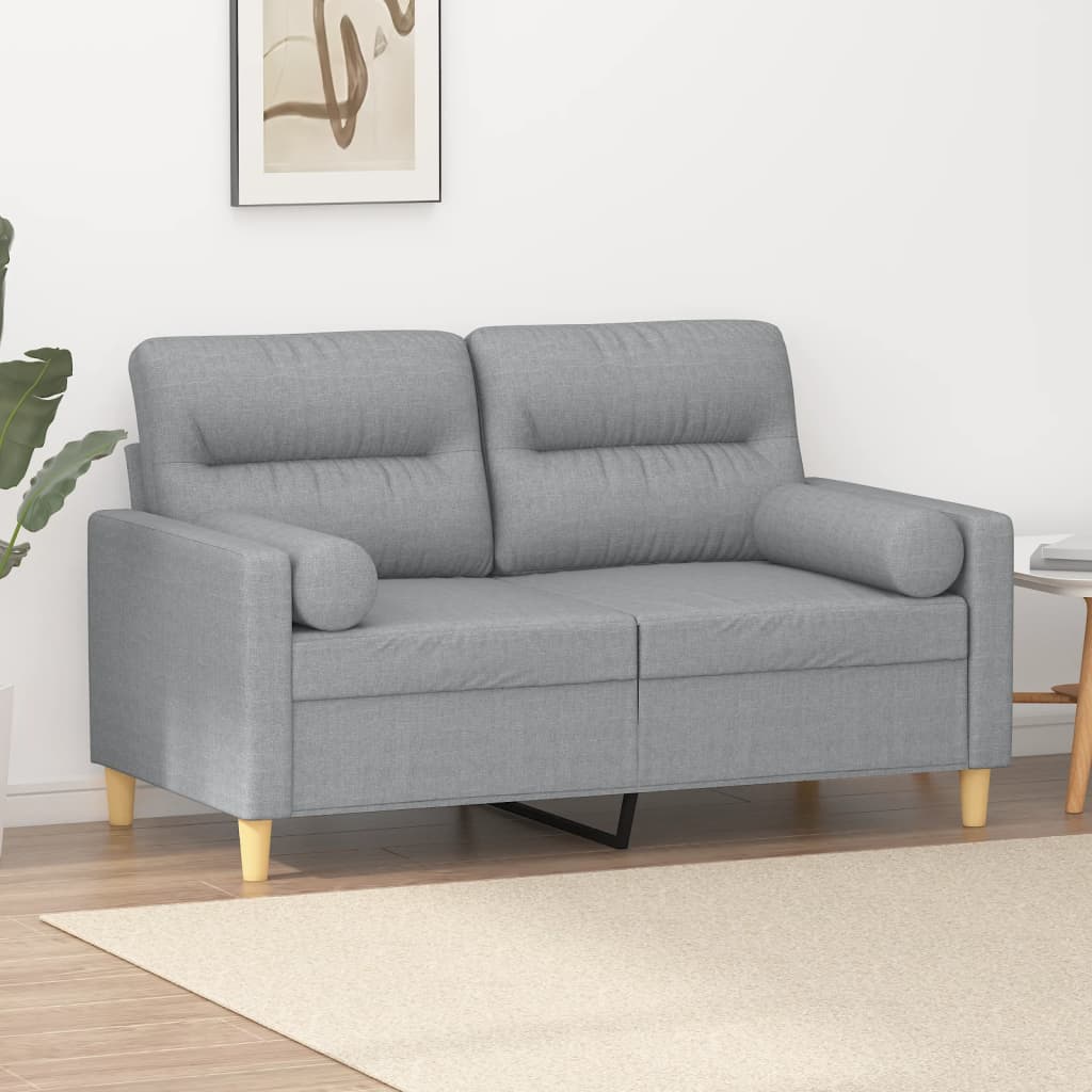 2-Sitzer-Sofa mit Zierkissen Hellgrau 120 cm Stoff 2-Sitzer-Sofa mit Zierkissen Hellgrau 120 cm Stoff