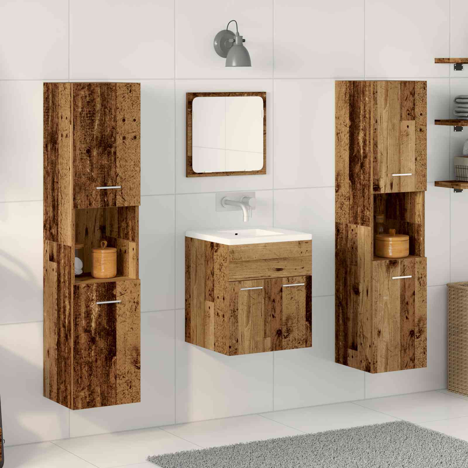 4-teiliges Badezimmermöbel-Set - Altes Holz