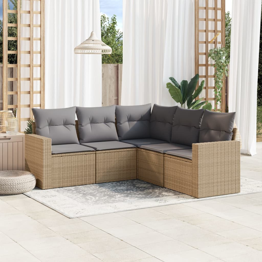 5-tlg. Garten-Sofagarnitur mit Kissen Beige Poly Rattan 5-tlg. Garten-Sofagarnitur mit Kissen Beige Poly Rattan