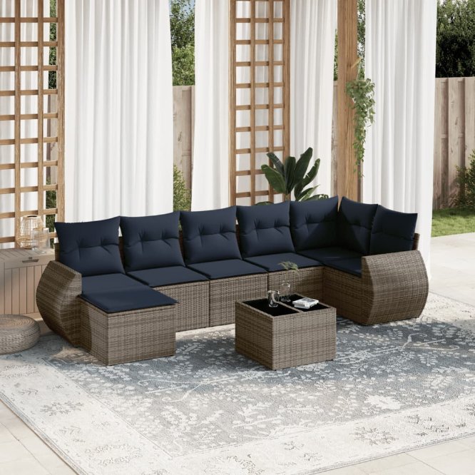 8-teiliges Gartensofa-Set mit Kissen, grau, Polyrattan 8-teiliges Gartensofa-Set mit Kissen, grau, Polyrattan