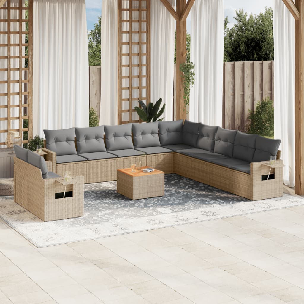 12-tlg. Garten-Sofagarnitur mit Kissen Beige Poly Rattan 12-tlg. Garten-Sofagarnitur mit Kissen Beige Poly Rattan