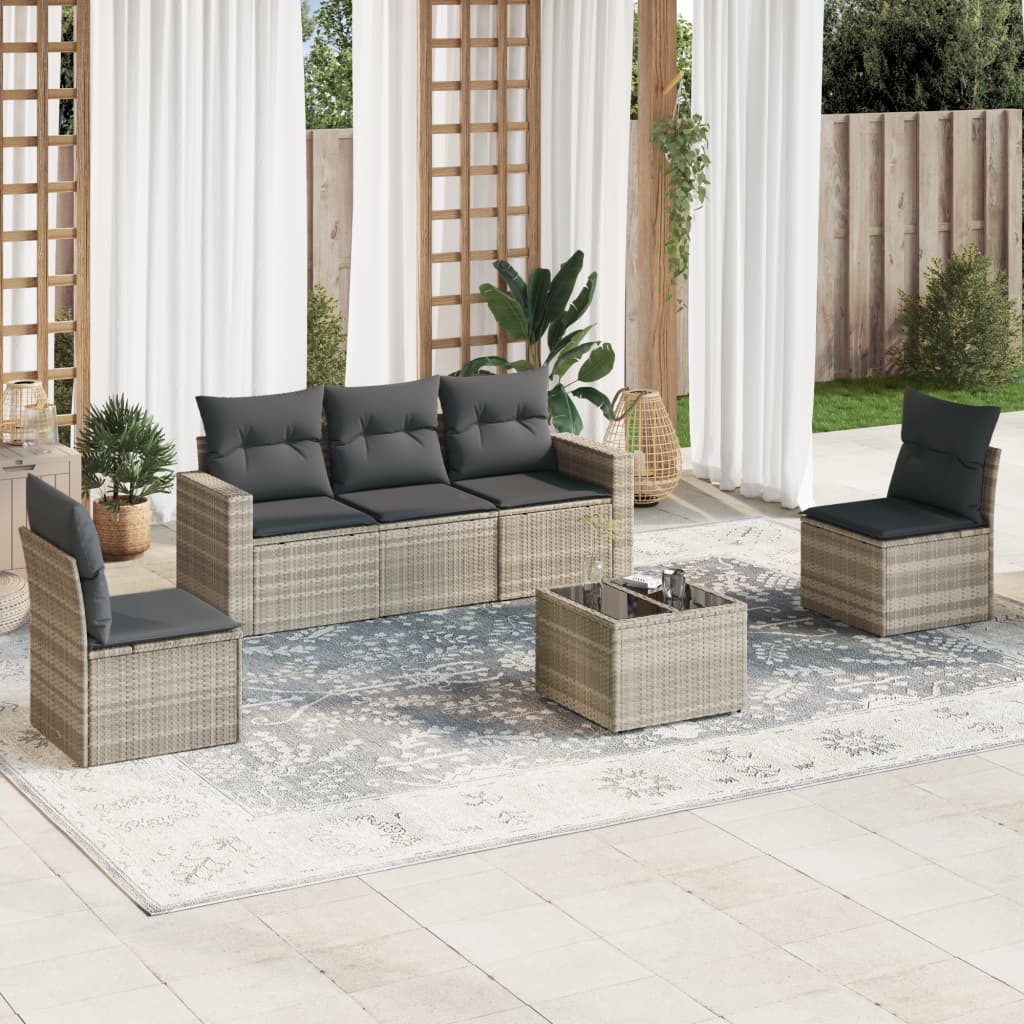 6-tlg. Garten-Sofagarnitur mit Kissen Hellgrau Poly Rattan 6-tlg. Garten-Sofagarnitur mit Kissen Hellgrau Poly Rattan