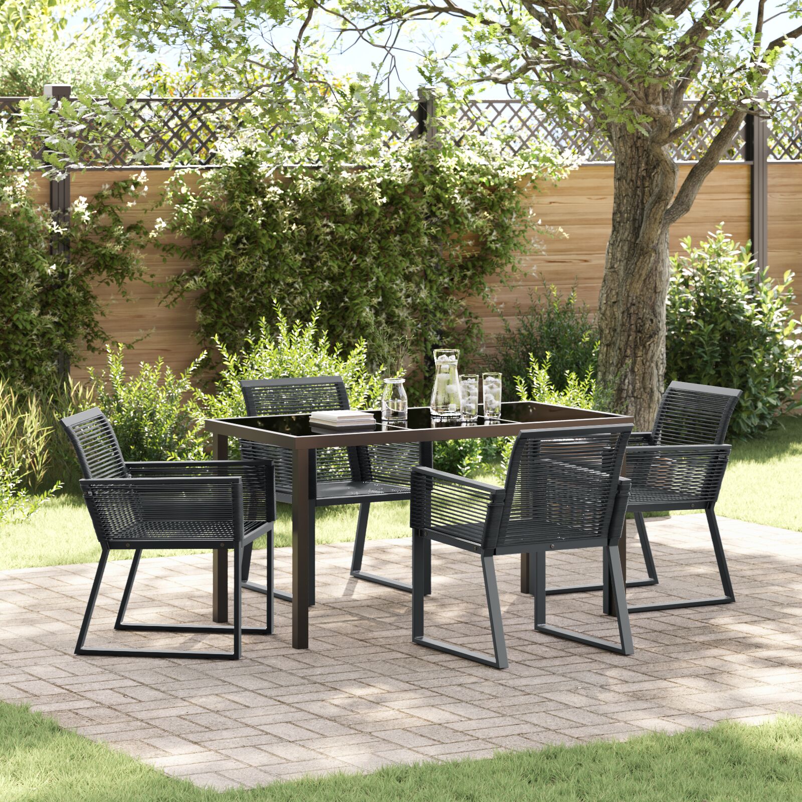 5-teiliges Garten-Esszimmer-Set Schwarz Poly-Rattan 5-teiliges Garten-Esszimmer-Set Schwarz Poly-Rattan