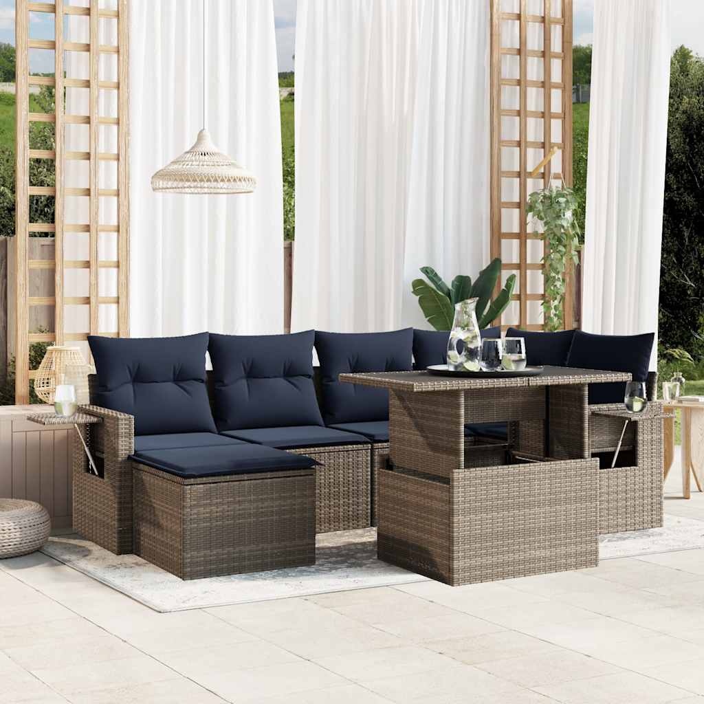 7-teiliges Gartensofa-Set mit Kissen, grau, Polyrattan 7-teiliges Gartensofa-Set mit Kissen, grau, Polyrattan
