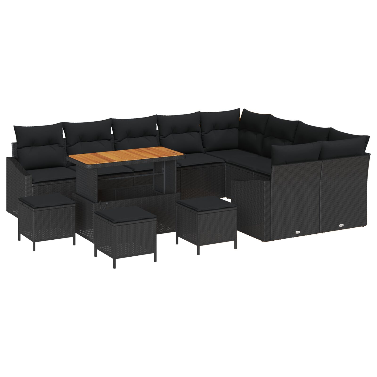 13-teiliges Garten Sofa Set mit Kissen Schwarz Poly Rattan Akazie, 2-Sitzer Garten Sofa mit Stauraum & Kissen Schwarz Poly Rattan, 4-teiliges Garten Essset mit Kissen Schwarz Poly Rattan Akazie