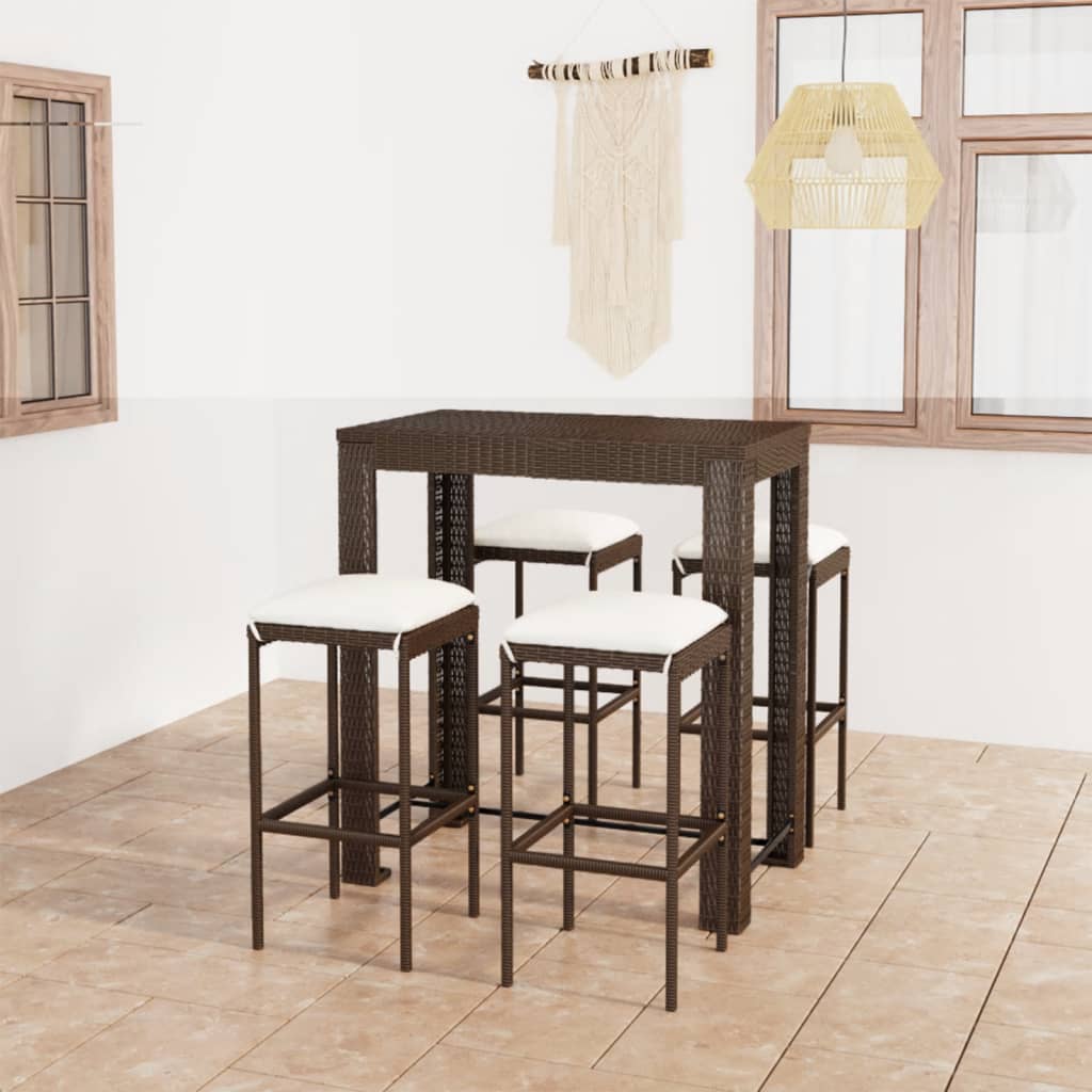 5-tlg. Gartenbar-Set mit Kissen Poly Rattan Braun 5-tlg. Gartenbar-Set mit Kissen Poly Rattan Braun
