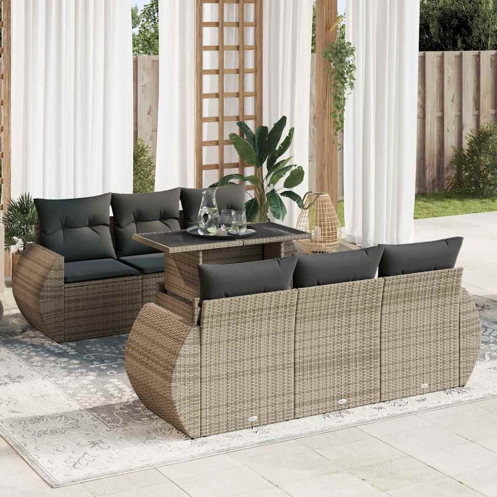7-tlg. Garten-Sofagarnitur mit Kissen Grau Poly Rattan 7-tlg. Garten-Sofagarnitur mit Kissen Grau Poly Rattan