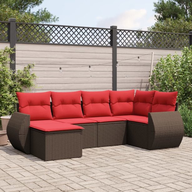 6-teiliges Gartensofa-Set mit Kissen, braun, Polyrattan 6-teiliges Gartensofa-Set mit Kissen, braun, Polyrattan