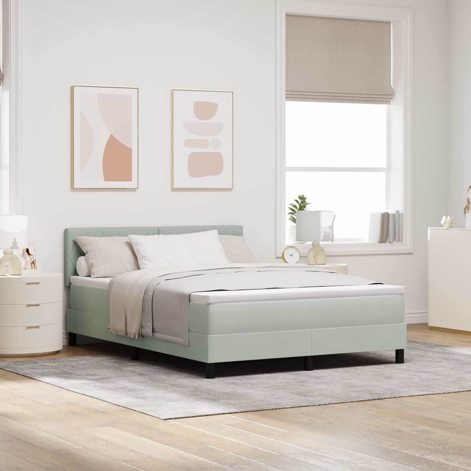 Boxspringbett mit Matratze Hellgrau 140x190 cm Samt