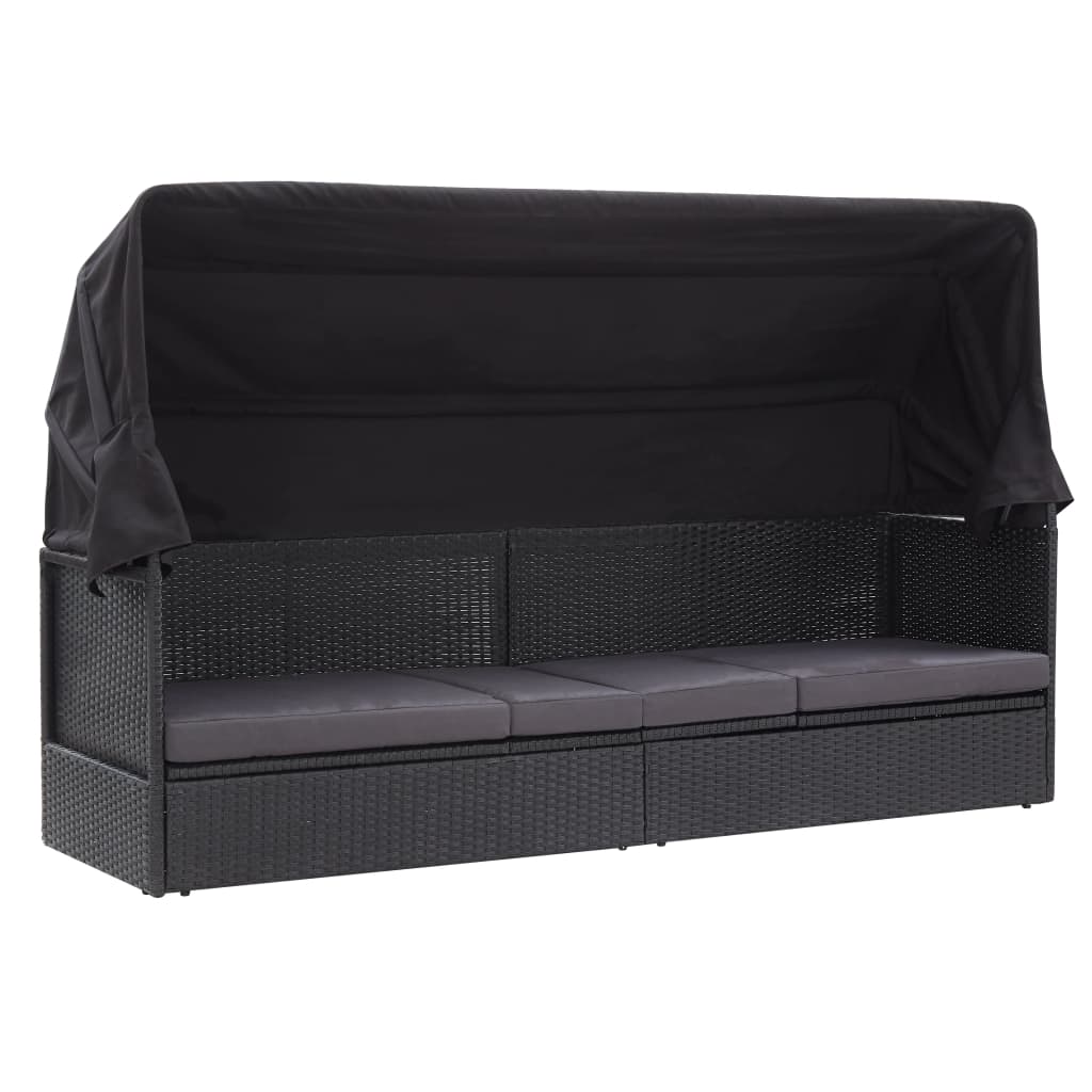 Outdoor-Sofabett mit Dach Poly-Rattan Schwarz Outdoor-Sofabett mit Dach Poly-Rattan Schwarz