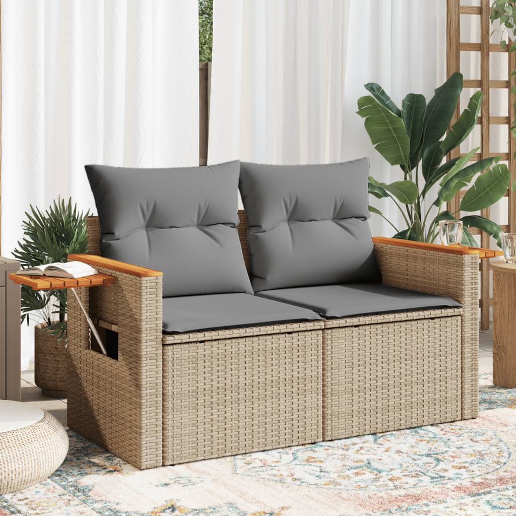 Gartensofa mit Kissen 2-Sitzer Beige Poly Rattan Gartensofa mit Kissen 2-Sitzer Beige Poly Rattan