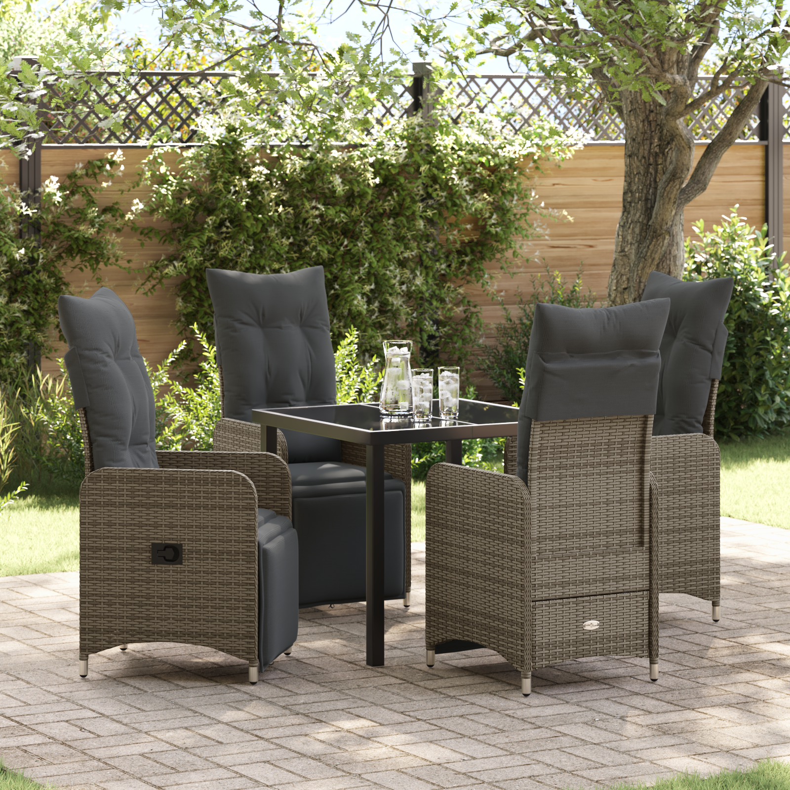 5-teiliges Garten-Esszimmer-Set mit Kissen Grau Poly-Rattan 5-teiliges Garten-Esszimmer-Set mit Kissen Grau Poly-Rattan