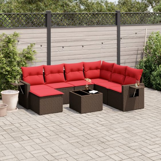 8-teiliges Gartensofa-Set mit Kissen, braun, Polyrattan 8-teiliges Gartensofa-Set mit Kissen, braun, Polyrattan