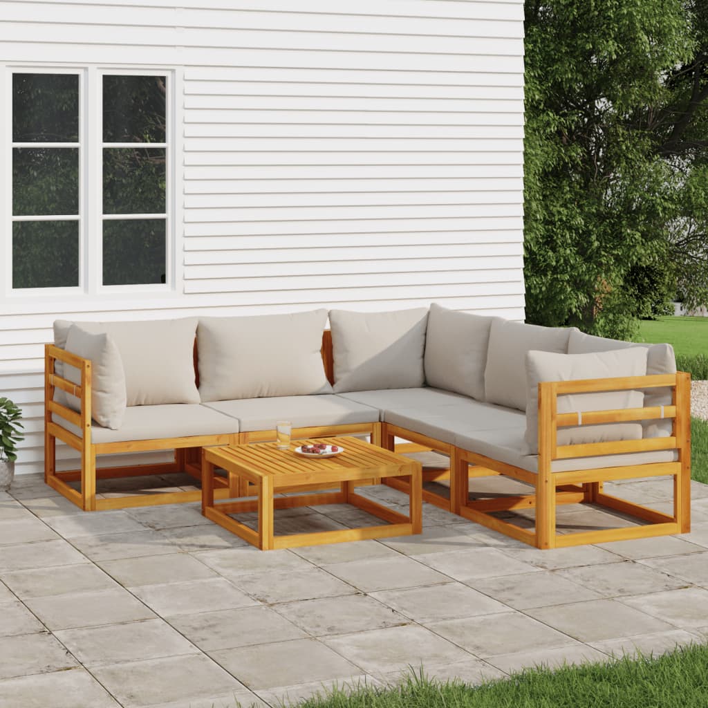 6-tlg. Garten-Lounge-Set mit Hellgrauen Kissen Massivholz 6-tlg. Garten-Lounge-Set mit Hellgrauen Kissen Massivholz