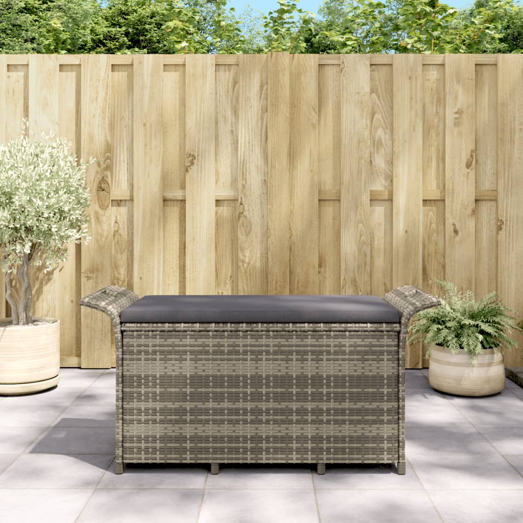 Gartenbank mit Kissen Grau 116x46x57 cm Poly Rattan Gartenbank mit Kissen Grau 116x46x57 cm Poly Rattan