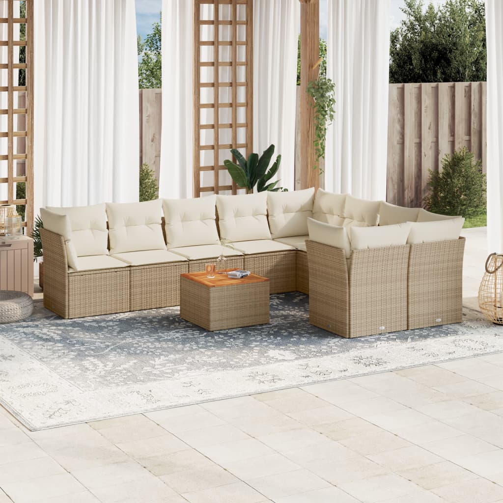 10-tlg. Garten-Sofagarnitur mit Kissen Beige Poly Rattan 10-tlg. Garten-Sofagarnitur mit Kissen Beige Poly Rattan