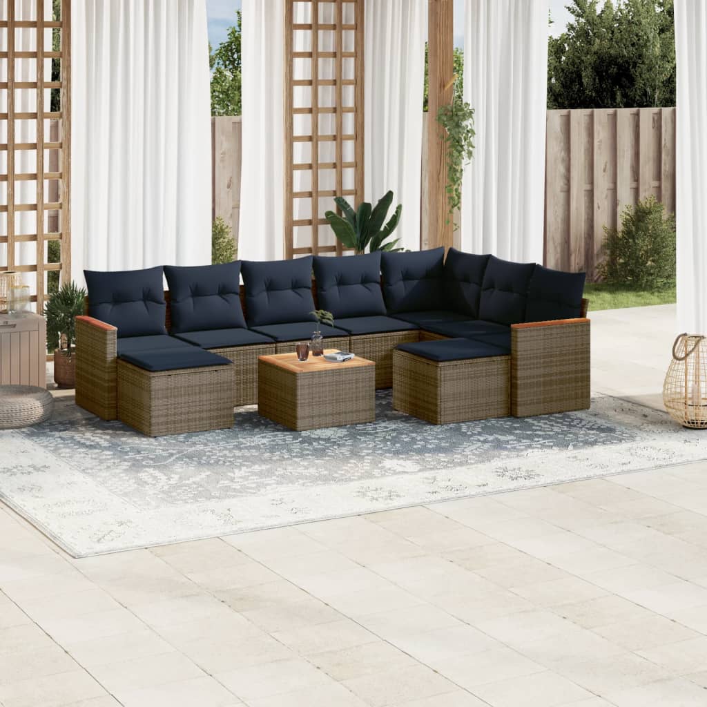 10-teiliges Gartensofa-Set mit Kissen, grau, Polyrattan 10-teiliges Gartensofa-Set mit Kissen, grau, Polyrattan