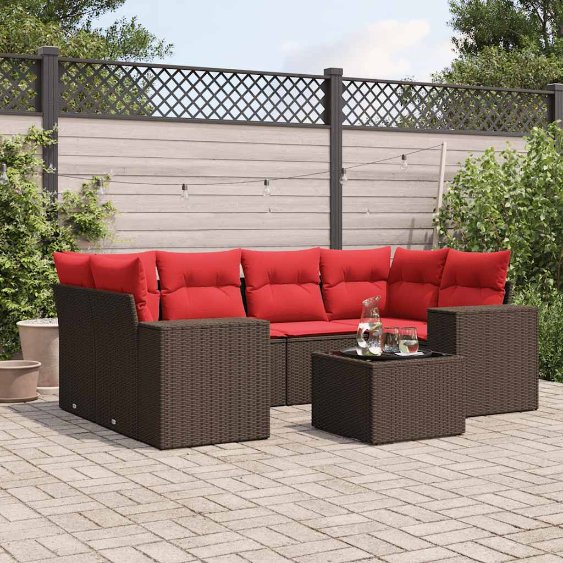 7-teiliges Gartensofa-Set mit Kissen, braun, Polyrattan 7-teiliges Gartensofa-Set mit Kissen, braun, Polyrattan