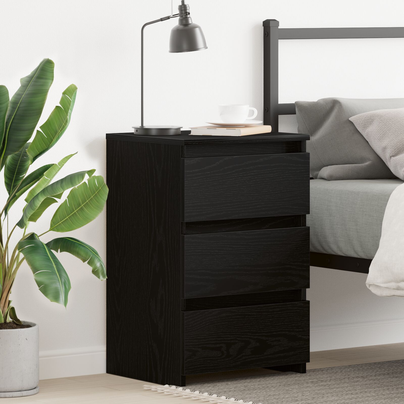 vidaXL Nachttisch Schwarz Eiche 40x35x62,5 cm aus Holzwerkstoff