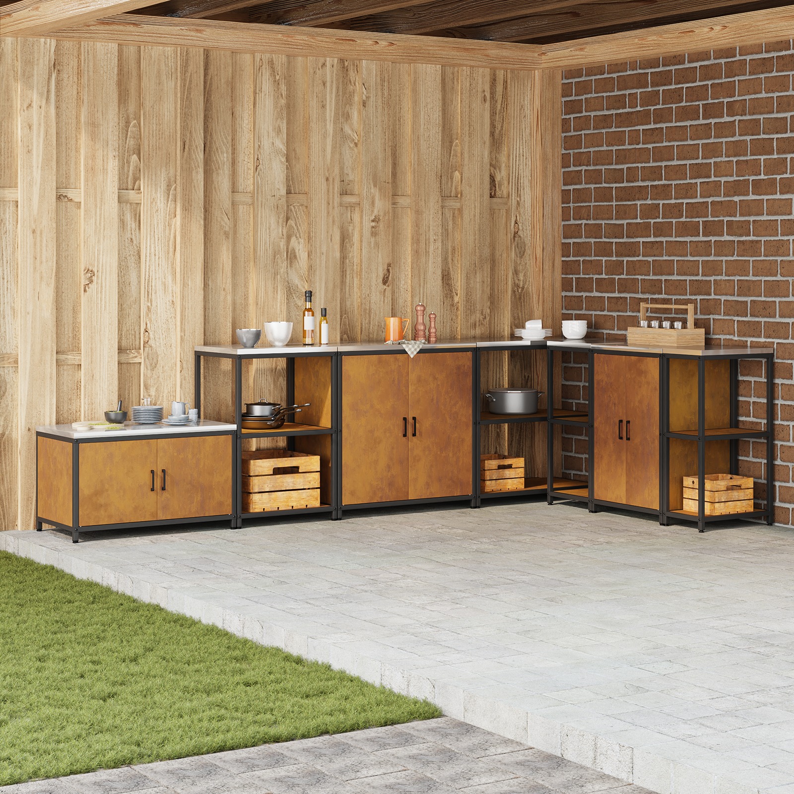 Küchenlageregal mit Regal mit Speicher Rostig 60 x 50 x 92 cm Wetterstahl