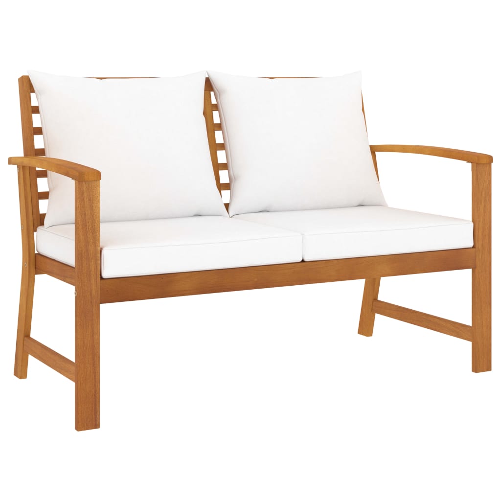 Gartenbank 120 cm mit Creme Kissen Massivholz Akazie Gartenbank 120 cm mit Creme Kissen Massivholz Akazie