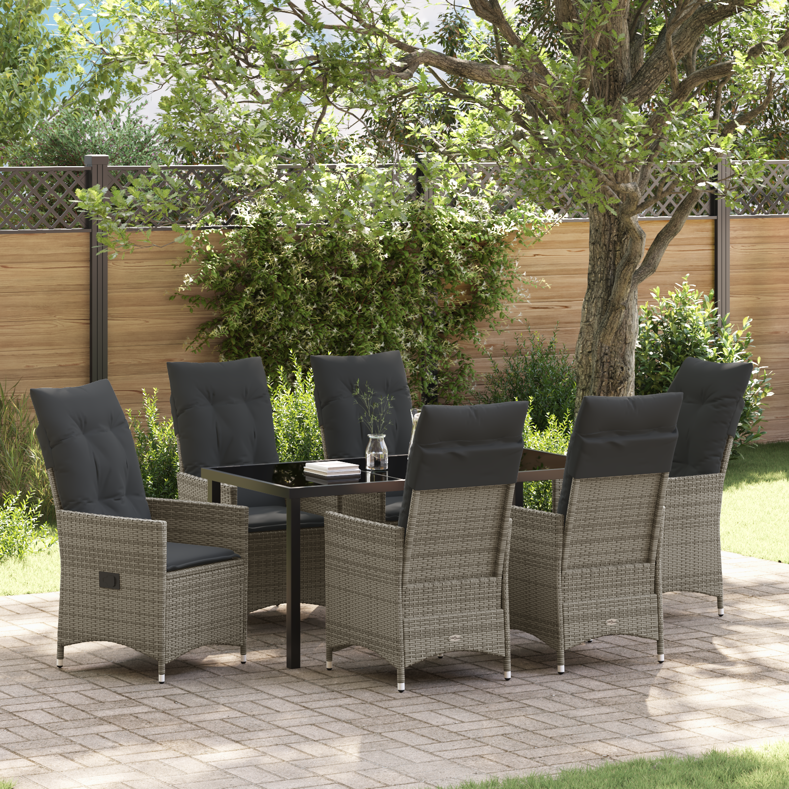 7-teilige Garten-Essgruppe mit Kissen Grau Poly-Rattan 7-teilige Garten-Essgruppe mit Kissen Grau Poly-Rattan