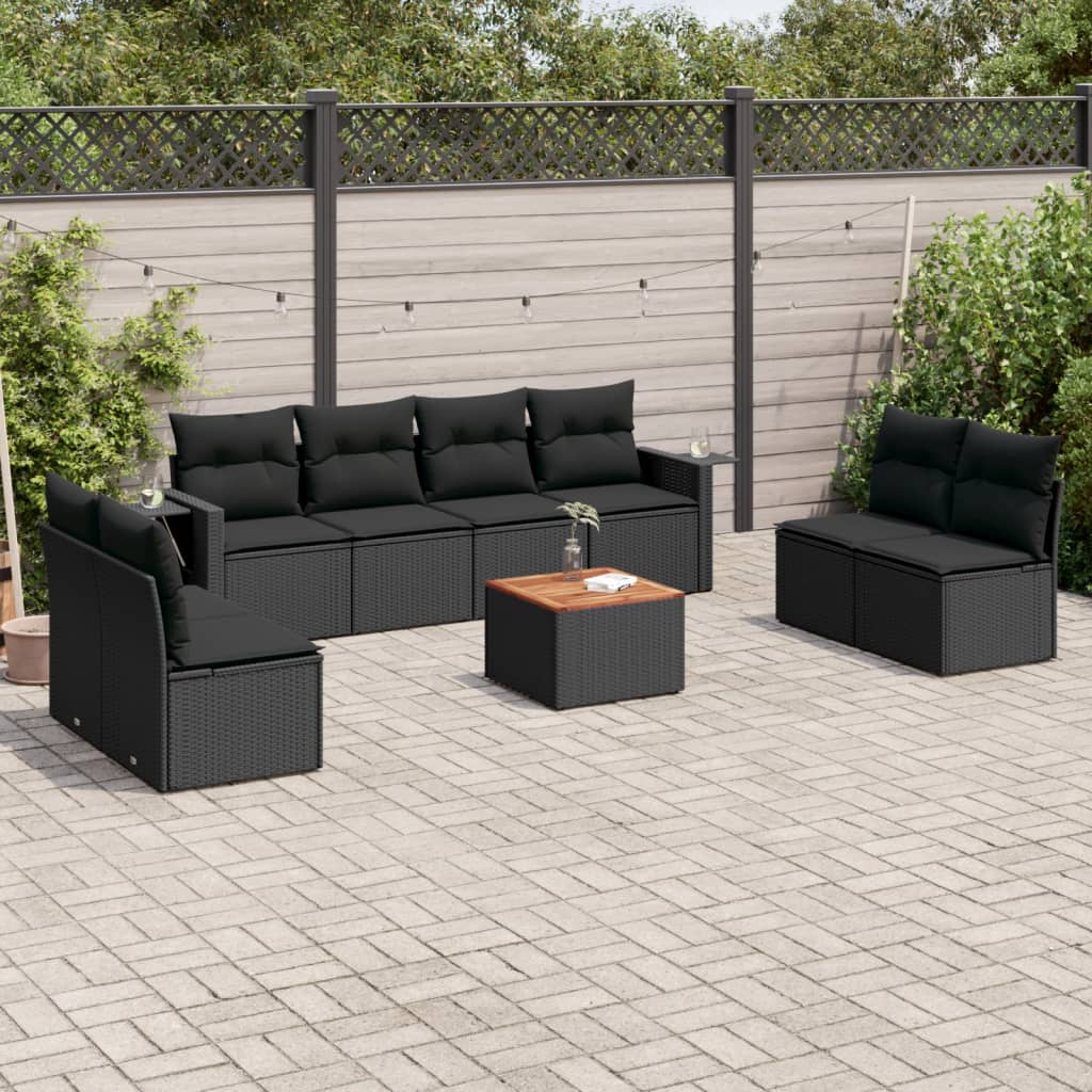 9-tlg. Garten-Sofagarnitur mit Kissen Schwarz Poly Rattan 9-tlg. Garten-Sofagarnitur mit Kissen Schwarz Poly Rattan