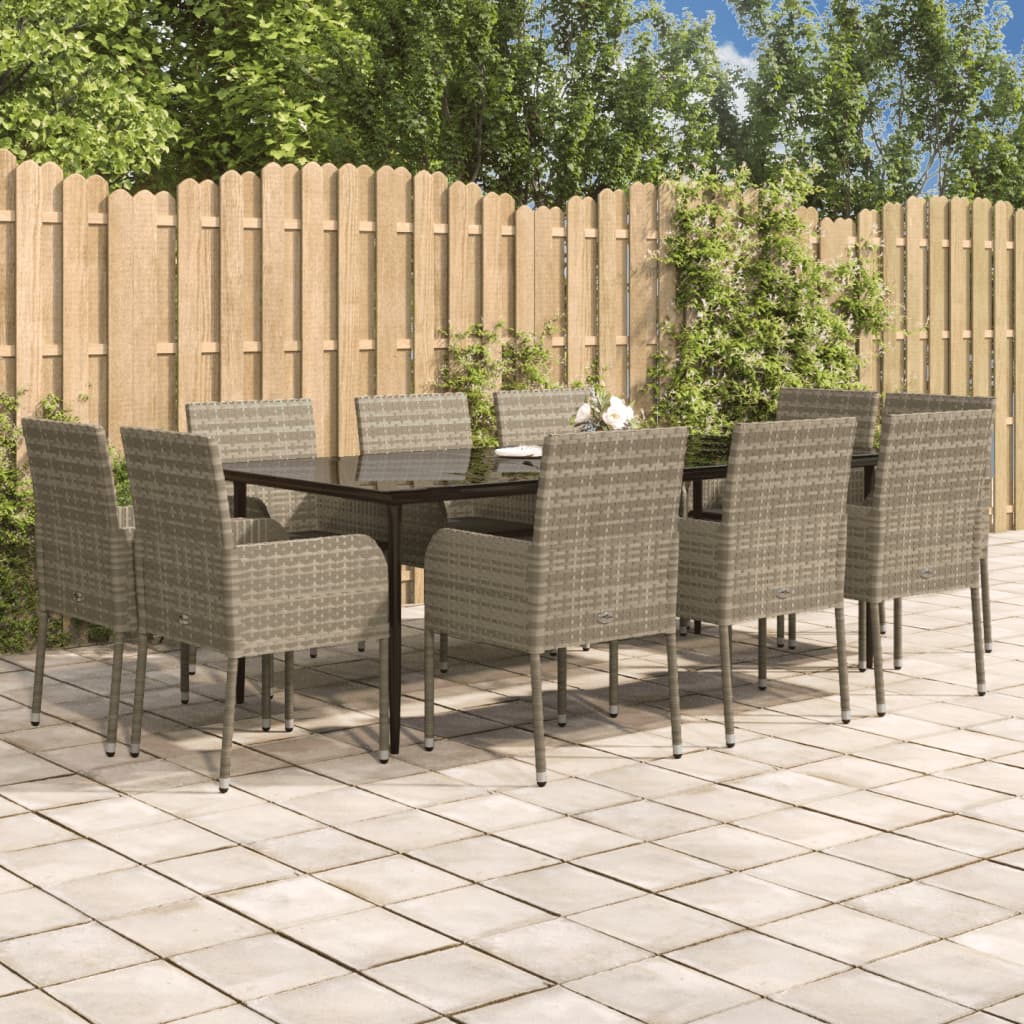 11-tlg. Garten-Essgruppe mit Kissen Schwarz & Grau Poly Rattan 11-tlg. Garten-Essgruppe mit Kissen Schwarz & Grau Poly Rattan