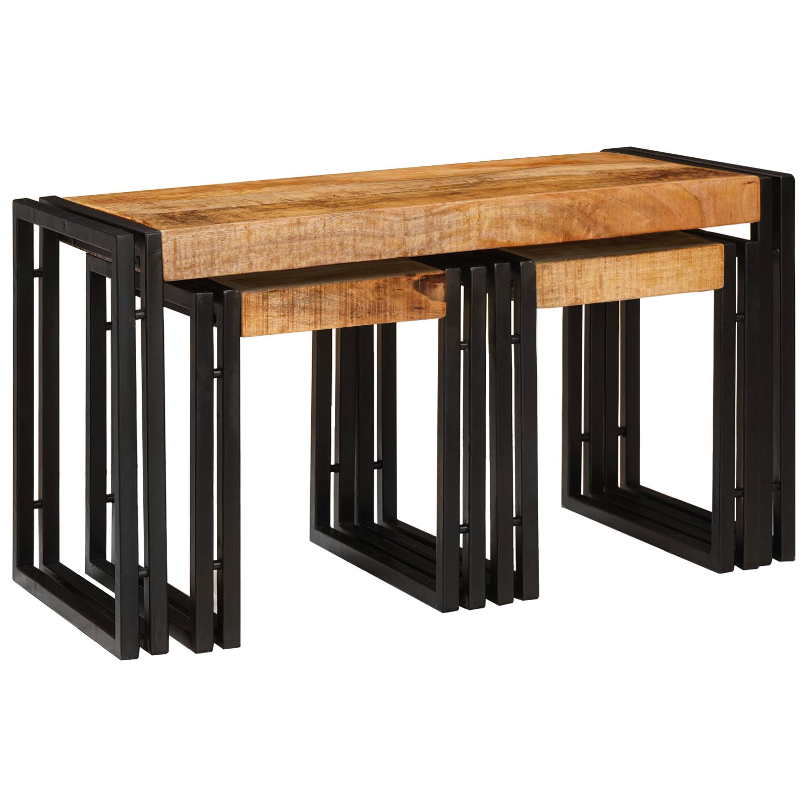 Nesting Tische 3 Teile Massiv Rauhes Holz Mango