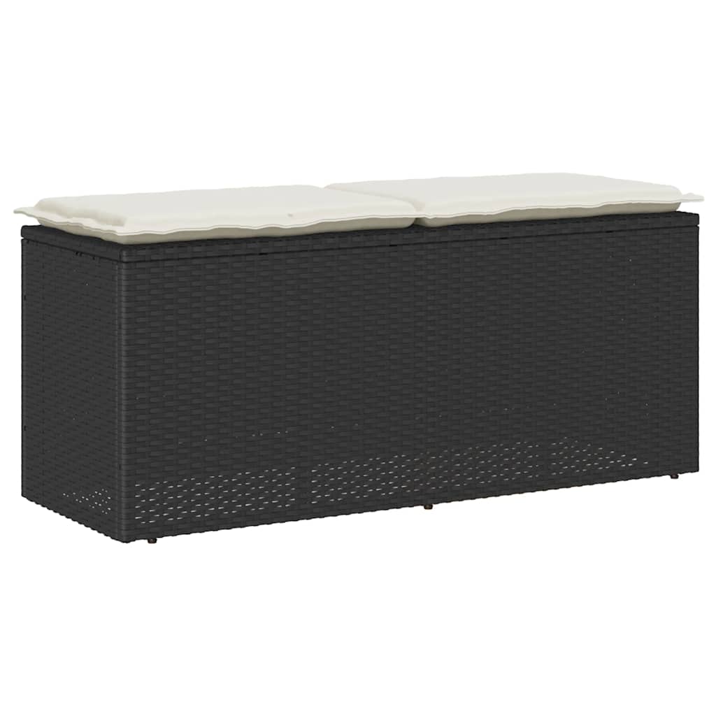 Gartenbank mit Kissen Schwarz 110x40x44 cm Poly Rattan Gartenbank mit Kissen Schwarz 110x40x44 cm Poly Rattan